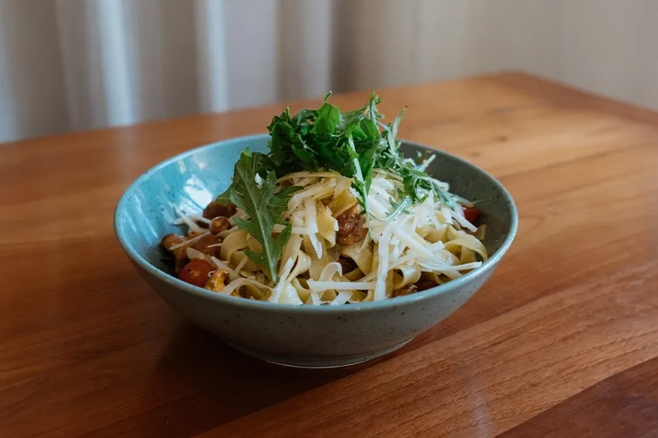 Regionale Küche Freiburg: Fetuccine mit Pfifferlingen und Parmesan.